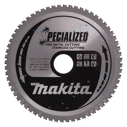 Makita Cirkelzaagblad RVS/Staal 185x30x1,6mm 64T 0G -  B-33984