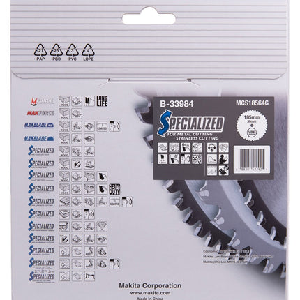 Makita Cirkelzaagblad RVS/Staal 185x30x1,6mm 64T 0G -  B-33984