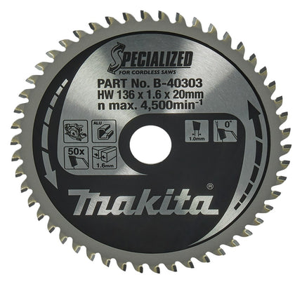 Afbeelding Makita zaagb alu 136x20x1,6 50t 0g B-40303