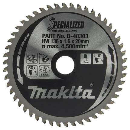 Afbeelding Makita zaagb alu 136x20x1,6 50t 0g B-40303