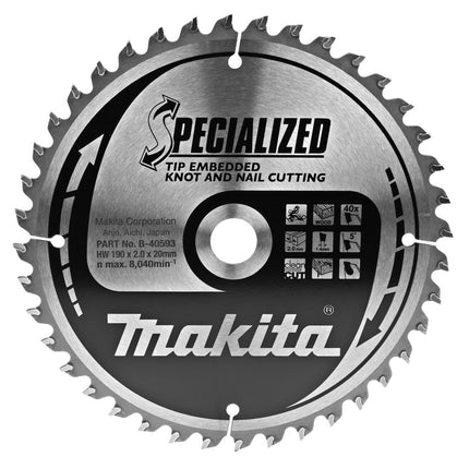 Afbeelding Makita zaagb tipe 190x20x2,2 40t 5g B-40593