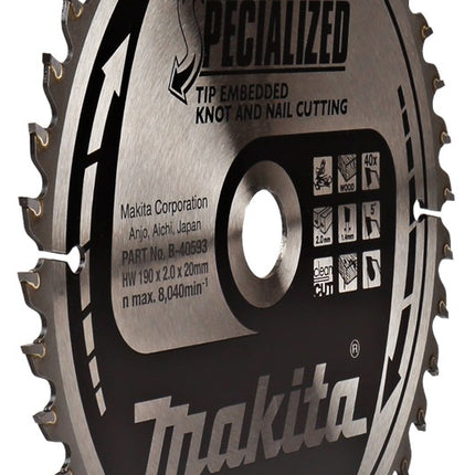 Afbeelding Makita zaagb tipe 190x20x2,2 40t 5g B-40593