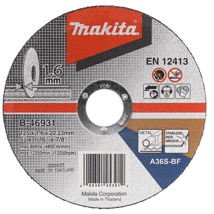Afbeelding Makita doorslijpschijf 125x1,6mm rvs B-46931