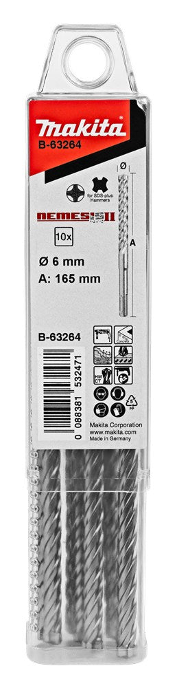 Afbeelding Makita p4s:sds-plus boor 6x165mm 10st B-63264