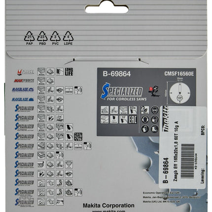 Afbeelding Makita zaagb efficut 165x20x1,85 60t B-69864