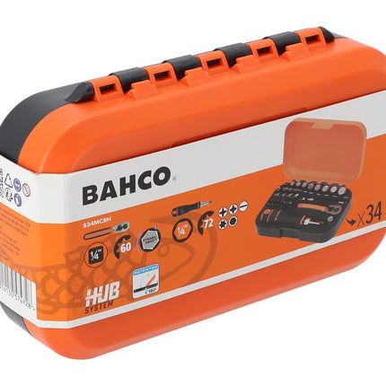 Afbeelding Bahco 1/4\" vierkantaandrijving dopsleutel en bitset met metrisch zeskantprofiel en ratelbithouder - 34 stuks S34MC8H_