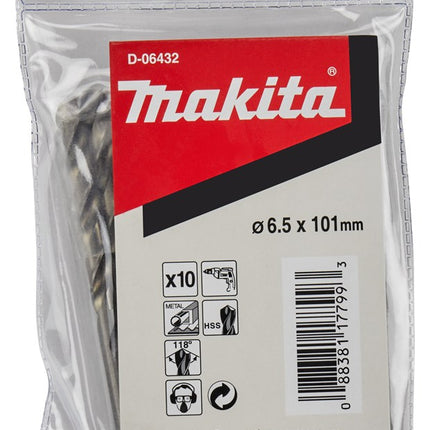 Afbeelding Makita metaalboor hss 6.5x101mm 10pcs D-06432