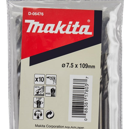 Afbeelding Makita metaalboor hss 7.5x109mm 10pcs D-06476