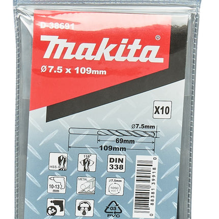 Afbeelding Makita metaalboor hss-r 10stk D-38691