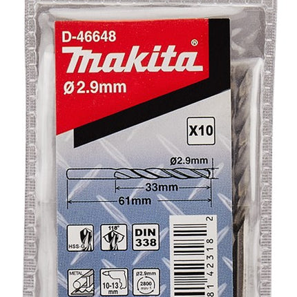 Afbeelding Makita metaalboor hss 2,9x61mm 10pcs D-46648