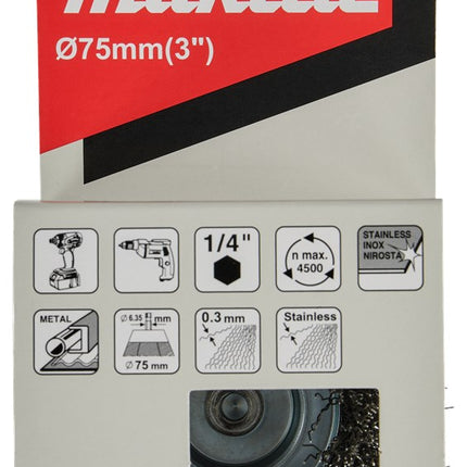 Afbeelding Makita komborstel 1/4"x75mm rvs D-76582