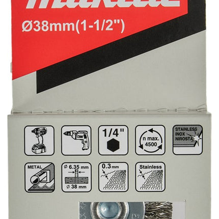 Afbeelding Makita rondborstel 1/4"x38mm rvs D-76607
