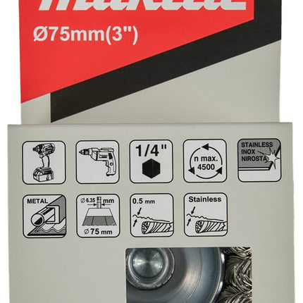 Afbeelding Makita komborstel 1/4"x75mm rvs D-76700