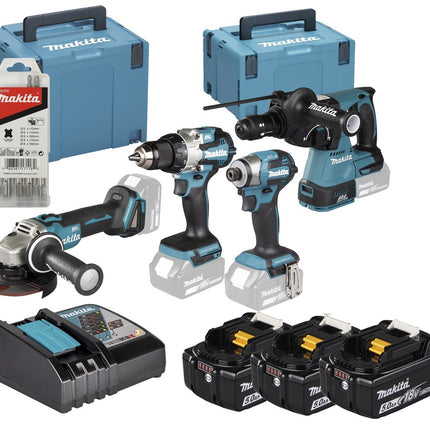 Afbeelding Makita lxt 18 v combiset voor (slag)schroeven, (klop)boren en slijpen in m-box DLX4196JX1