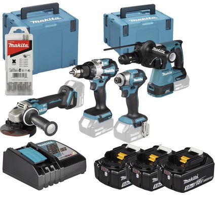 Afbeelding Makita lxt 18 v combiset voor (slag)schroeven, (klop)boren en slijpen in m-box DLX4196JX1