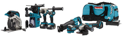 Afbeelding Makita 18 v combiset voor (slag)schroeven, (klop)boren, slijpen en zagen en met multitool DLX7020TX1