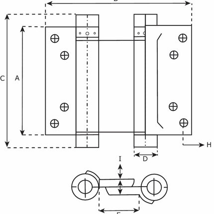 Lijntekening bommerscharnier dubbel