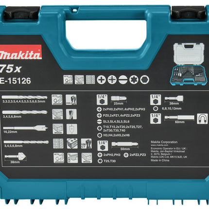 Afbeelding Makita boor-/schrbitset 75-delig E-15126