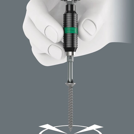 <b>Rapid-spin</b><br/>De vrijloophulst zorgt er voor dat de gebruiker de schroefmachine aan de bithouder kan vasthouden tijdens het schroeven. Dit vereenvoudigt het inbrengen in de schroef en voorkomt wegglijden. Ook te gebruiken als korte verlenging bij 1/4\" toepassing voor bijv.in combinatie met Z