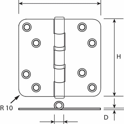 Lijntekening DX kogellagerscharnier
