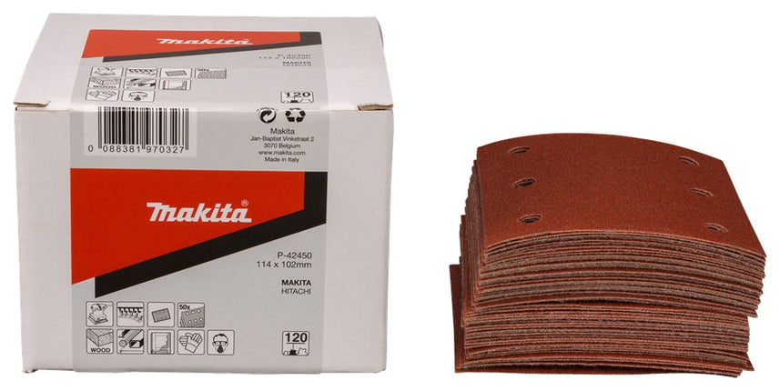 Afbeelding Makita schuurvel k120 114x102 red 50 P-42450