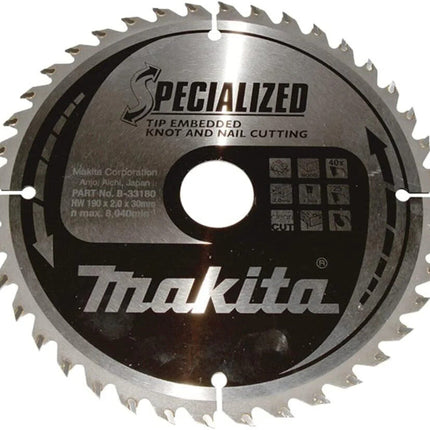 Makita SPECIALIZED Zaagblad Hout met Nagels 190x30x2mm 40T - B-33180