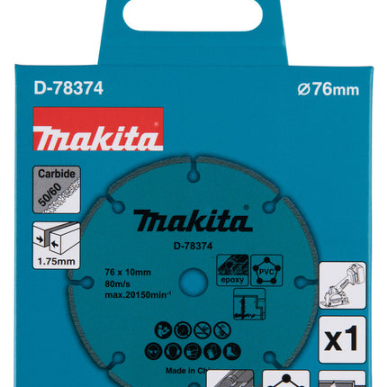 Makita Diamantschijf Gips/PVC 76x10mm - D-78374