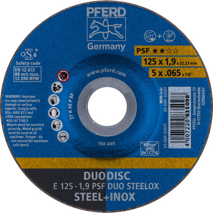 Afbeelding PFERD TOOLS slijpschijf E PSF DUO STEELOX