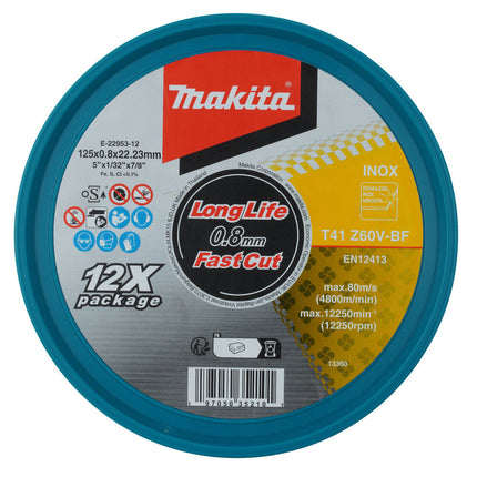 Makita Doorslijpschijf 125x0,8mm RVS 12st - E-22953-12
