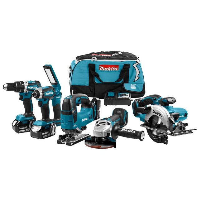 Makita DLX6082T 18V Combiset (klop)boren, (slag)schroeven, zagen en slijpen