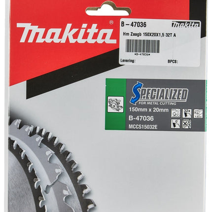 Makita Zaagblad Staal 150x20x1,5mm 32T 0G - B-47036