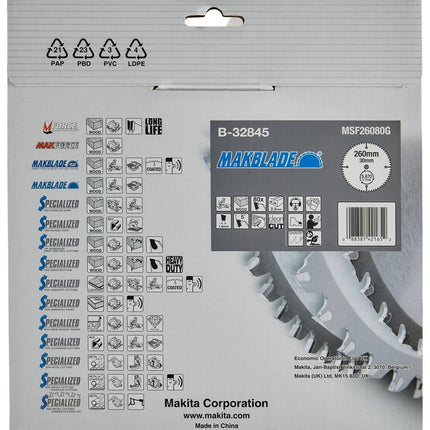Makita Zaagblad Hout 260x30x2,3 80T 5G - B-32845