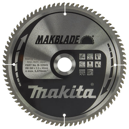 Makita Zaagblad Hout 260x30x2,3 80T 5G - B-32845