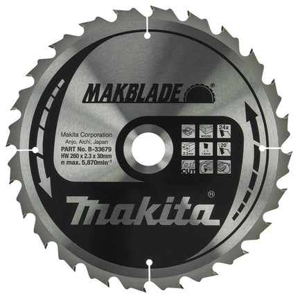 Makita Zaagblad Hout 260x30x2,3 24T 20G - B-33679