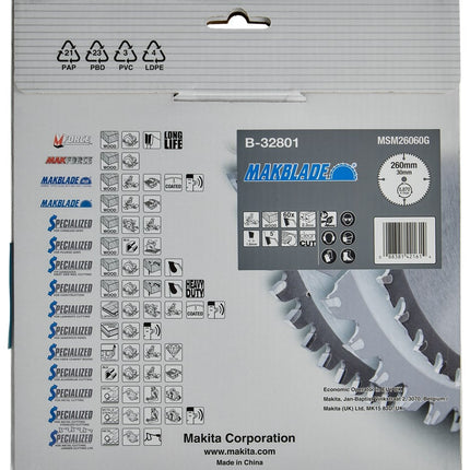 Makita Zaagb Hout 260X30X2,3 60T 5G - B-32801