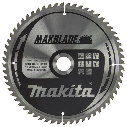 Makita Zaagb Hout 260X30X2,3 60T 5G - B-32801