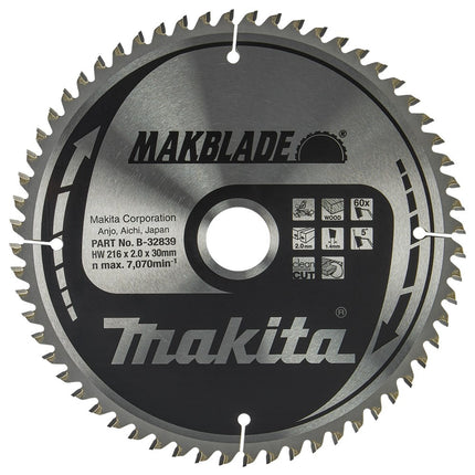 Makita Zaagblad Hout 216x30x2.1mm 60T 5G - B-32839