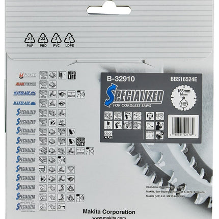 Makita Zaagblad Hout 165x20x1.5mm 24T 20G - B-32910