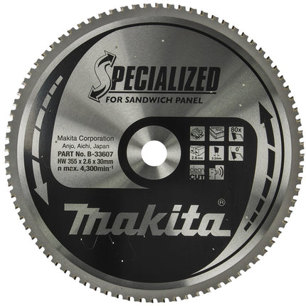 Makita Zaagblad Sandwichpaneel 355x30x2,6 80T 0G - B-33607