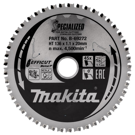 Makita Zaagblad RVS  Efficut 136X20X1,1 45T 0G - B-69272