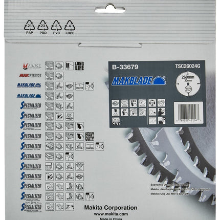 Makita Zaagblad Hout 260x30x2,3 24T 20G - B-33679