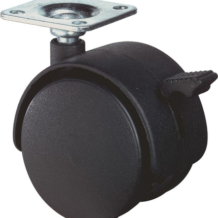 Kelfort Meubelwiel Zwart 50mm + Rem Bevestigingsplaat 42X42mm - 1519704