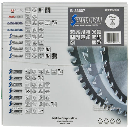 Makita Zaagblad Sandwichpaneel 355x30x2,6 80T 0G - B-33607