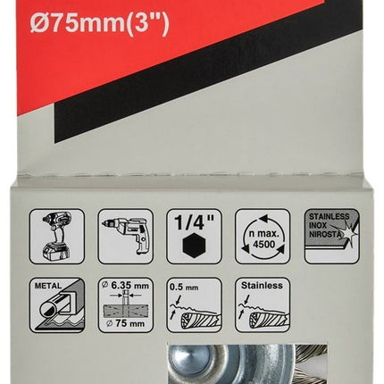 Makita Rondborstel Zeskant 1/4"x75mm RVS - D-76716