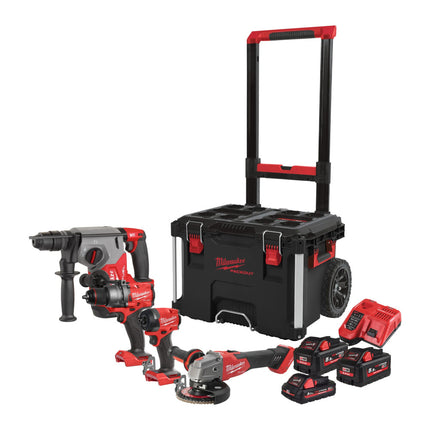 Milwaukee M18 FPP4E-555T Powerpack met 4 machines - 18V 1x3,0Ah/2x5,5Ah Li-Ion - in Packout Trolley - 4933492530 (Milwaukee gereedschapset)
