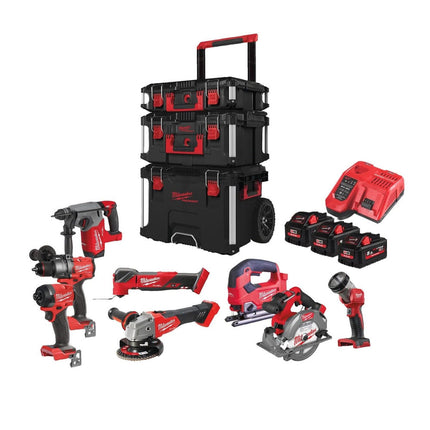 Milwaukee M18 FPP8E-553P Accu Powerpack 8-delig 18V 5.5Ah in PACKOUT Trolley (Milwaukee gereedschapset)