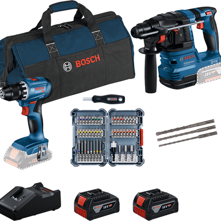 Bosch Combiset 18V GSR Boorhamer + GBH Schroevendraaier + GBA 2x4,0Ah + GAL Lader - 0615V0003D (Bosch gereedschapset)