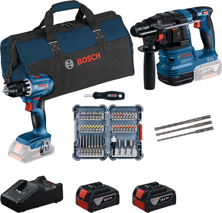 Bosch Combiset 18V GSR Boorhamer + GBH Schroevendraaier + GBA 2x4,0Ah + GAL Lader - 0615V0003D (Bosch gereedschapset)