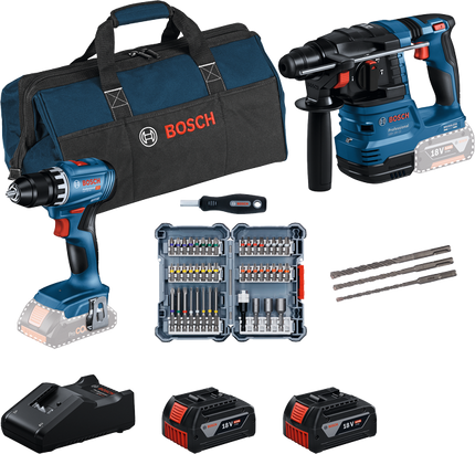Bosch Combiset 18V GSR Boorhamer + GBH Schroevendraaier + GBA 2x4,0Ah + GAL Lader - 0615V0003D (Bosch gereedschapset)