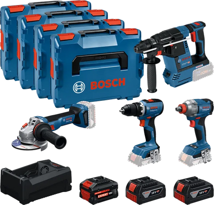 Bosch ACCUTOOLKIT COMBISET 18V GSR+GDX+GBH+GWS+2x5+1xEXBA5.5+1 (Bosch gereedschapset)